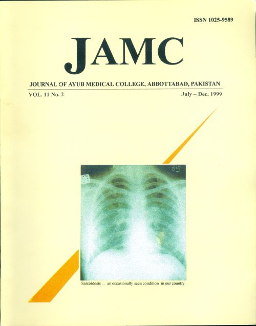 					View Vol. 11 No. 2 (1999): JOURNAL OF AYUB MEDICAL COLLEGE, ABBOTTABAD
				